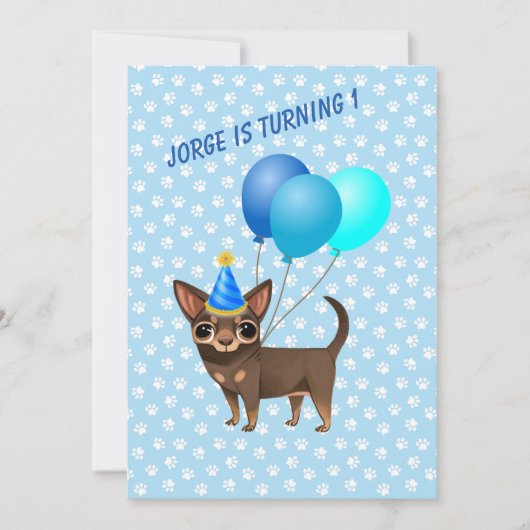 Blue Chihuahua First Birthday Uitnodigingen (Voorkant)