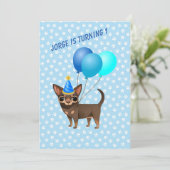 Blue Chihuahua First Birthday Uitnodigingen (Staand voorkant)