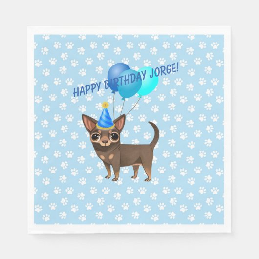 Blue Chihuahua Paper Party Napkins Servet (Voorkant)