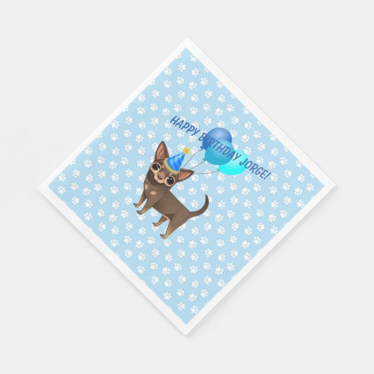 Blue Chihuahua Paper Party Napkins Servet (Hoek)