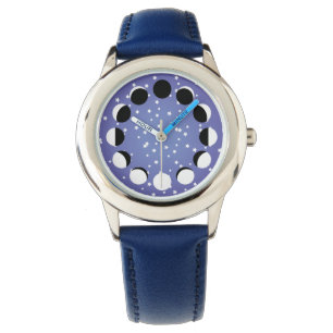 Blue Children's Moon Phase Astronomy Watch Horloge