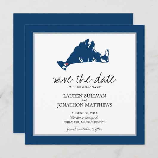 Blue Chilmark Martha's wijngaard Save the Date (Voorkant / Achterkant)