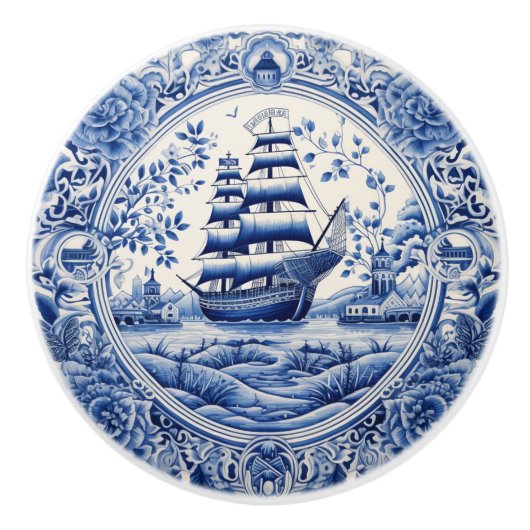 Blue China geïnspireerde nautische schip knop (Voorkant)