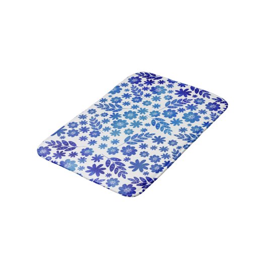 Blue China Hand Drawn Floral Pattern Badmat (Gekanteld)