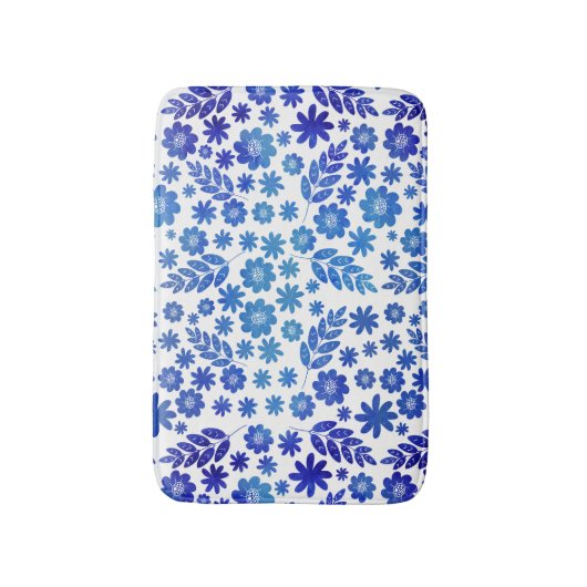 Blue China Hand Drawn Floral Pattern Badmat (Voorkant Verticaal)