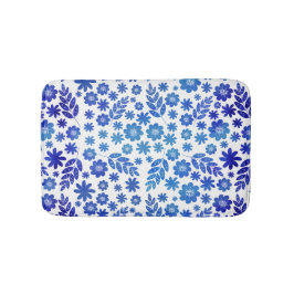 Blue China Hand Drawn Floral Pattern Badmat
