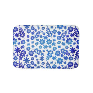 Blue China Hand Drawn Floral Pattern Badmat