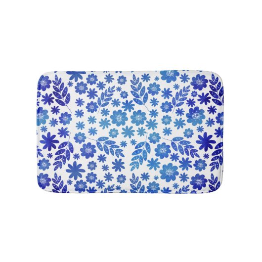 Blue China Hand Drawn Floral Pattern Badmat (Voorkant)