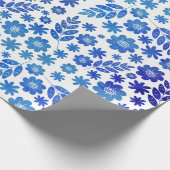Blue China Hand Drawn Floral Pattern Cadeaupapier (Hoek)
