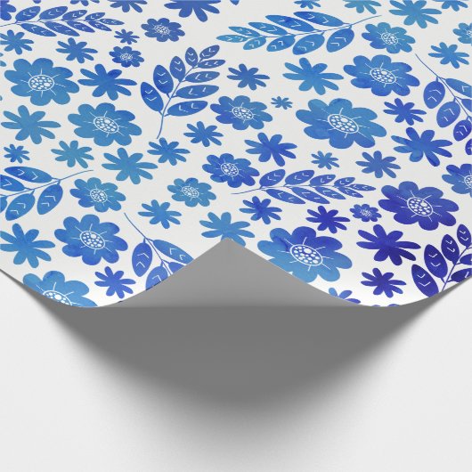 Blue China Hand Drawn Floral Pattern Cadeaupapier (Hoek)