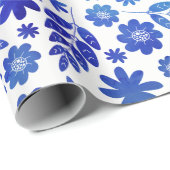 Blue China Hand Drawn Floral Pattern Cadeaupapier (Rol Hoek)