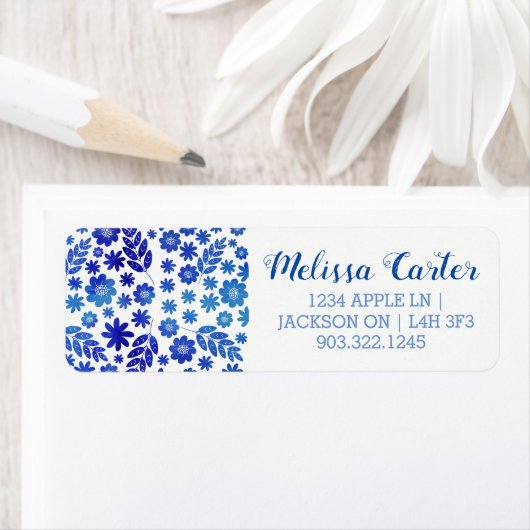 Blue China Hand Drawn Floral Pattern Etiket (Insitu)