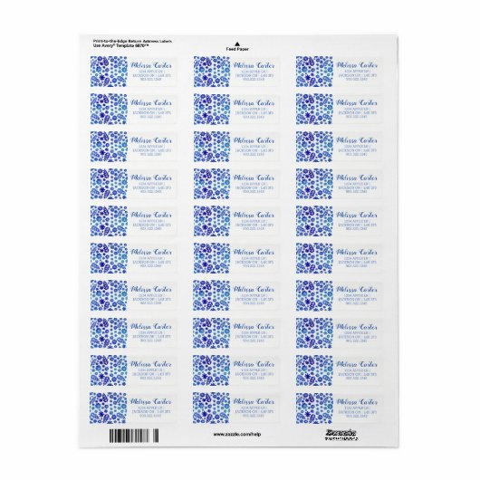 Blue China Hand Drawn Floral Pattern Etiket (Full Sheet)
