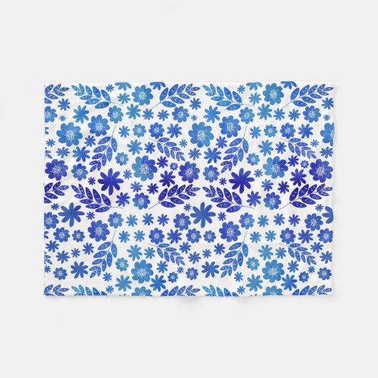 Blue China Hand Drawn Floral Pattern Fleece Deken (Voorkant (Horizontaal))