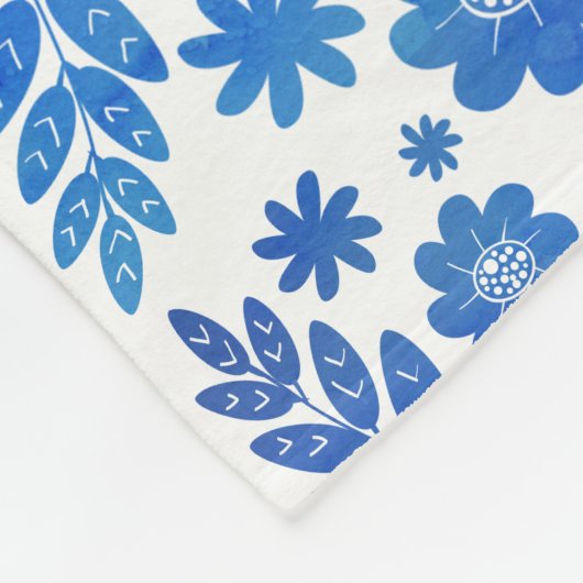 Blue China Hand Drawn Floral Pattern Fleece Deken (Hoek)