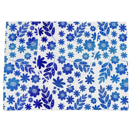 Blue China Hand Drawn Floral Pattern Groot Cadeauzakje (Voorkant)