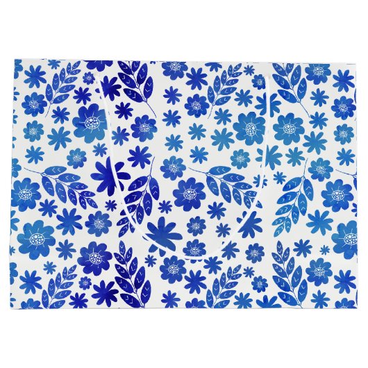 Blue China Hand Drawn Floral Pattern Groot Cadeauzakje (Achterkant)