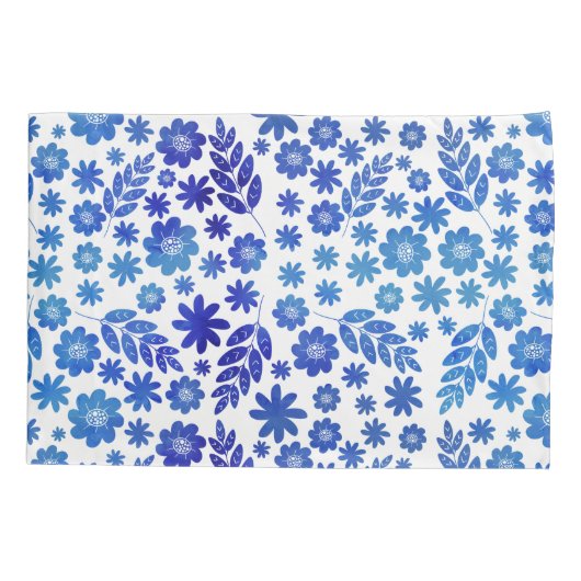 Blue China Hand Drawn Floral Pattern Kussensloop (Achterkant-Links)