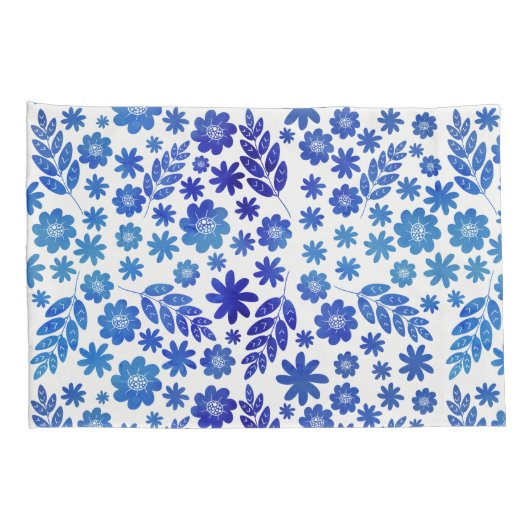 Blue China Hand Drawn Floral Pattern Kussensloop (Achterkant-Rechts)