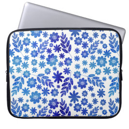 Blue China Hand Drawn Floral Pattern Laptop Sleeve
