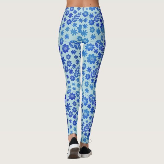 Blue China Hand Drawn Floral Pattern Leggings (Achterkant)