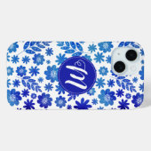 Blue China Hand Drawn Floral Pattern & Monogram Case-Mate iPhone Case (Achterkant (horizontaal))