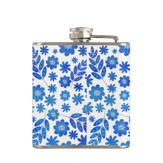 Blue China Hand Drawn Floral Pattern & Monogram Heupfles (Achterkant)