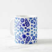 Blue China Hand Drawn Floral Pattern & Monogram Koffiemok (Voorkant links)