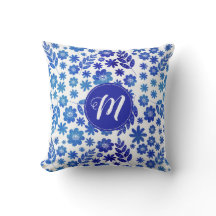 Blue China Hand Drawn Floral Pattern & Monogram