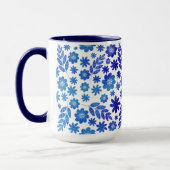 Blue China Hand Drawn Floral Pattern & Monogram Mok (Links)