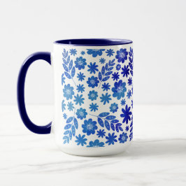 Blue China Hand Drawn Floral Pattern & Monogram Mok