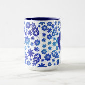 Blue China Hand Drawn Floral Pattern & Monogram Mok (Midden)