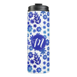 Blue China Hand Drawn Floral Pattern & Monogram Thermosbeker