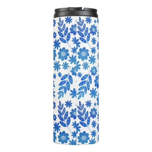 Blue China Hand Drawn Floral Pattern & Monogram Thermosbeker (Achterkant)