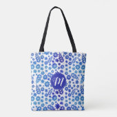 Blue China Hand Drawn Floral Pattern & Monogram Tote Bag (Achterkant)