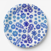 Blue China Hand Drawn Floral Pattern Papieren Bordje (Voorkant)