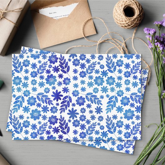Blue China Hand Drawn Floral Pattern Tissuepapier
