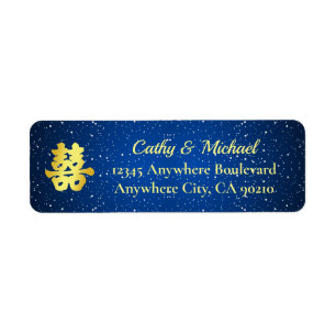 Blue Chinese bruiloft snowflake return address Etiket
