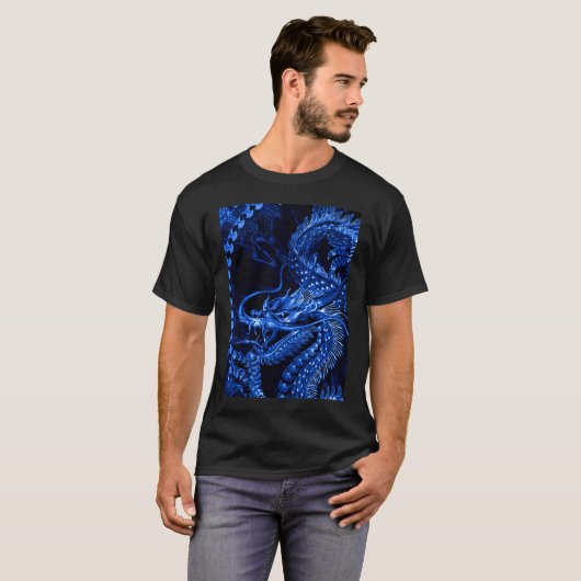 Blue Chinese Dragon Art Graphic T-shirt (Voorkant volledig)