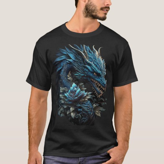 Blue Chinese Dragon E Girl Aesthetic E Boy retro 9 T-shirt (Voorkant)