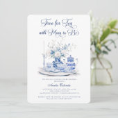 Blue Chinnosserie Baby shower Tea Party Kaart (Staand voorkant)