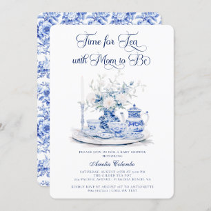  Blue Chinnosserie Baby shower Tea Party Kaart