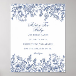 Blue Chinoiserie Advies voor Baby shower Game Poster