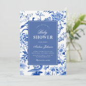 Blue Chinoiserie Aziatische  Baby shower Kaart (Staand voorkant)