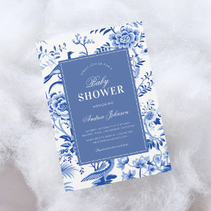 Blue Chinoiserie Aziatische  Baby shower Kaart