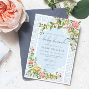 Blue Chinoiserie Baby Brunch Invitation - Trianon Kaart