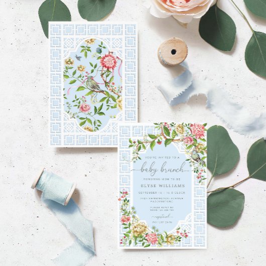 Blue Chinoiserie Baby Brunch Invitation - Trianon Kaart