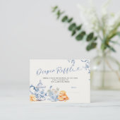 Blue Chinoiserie Baby shower Luier Raffle Kaart (Staand voorkant)