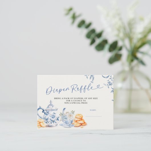 Blue Chinoiserie Baby shower Luier Raffle Kaart (Staand voorkant)