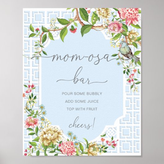 Blue Chinoiserie Baby shower Mam-osa Bar Sign Poster (Voorkant)